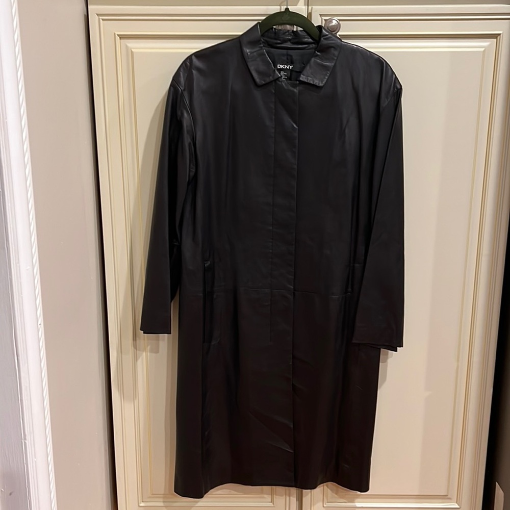 DKNY leather long coat (women)
